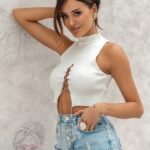 Top prążkowany z cyrkoniami Dream biały