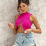 Top prążkowany z cyrkoniami Dream fuksja