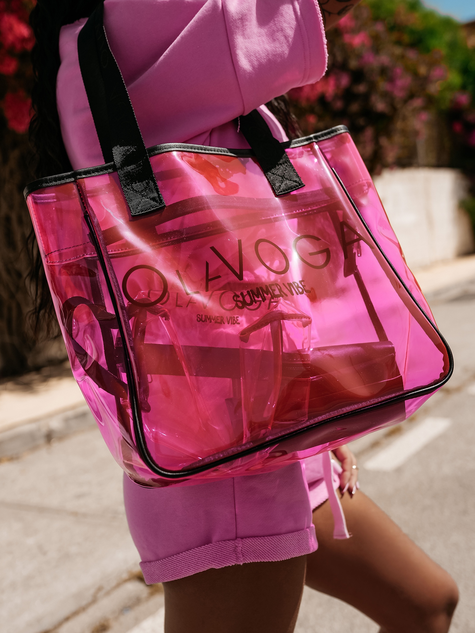Torba plażowa+kosmetyczka holograficzna REED OLAVOGA różowa