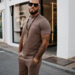 Komplet męski ze spodenkami FEAR OLAVOGA brązowy