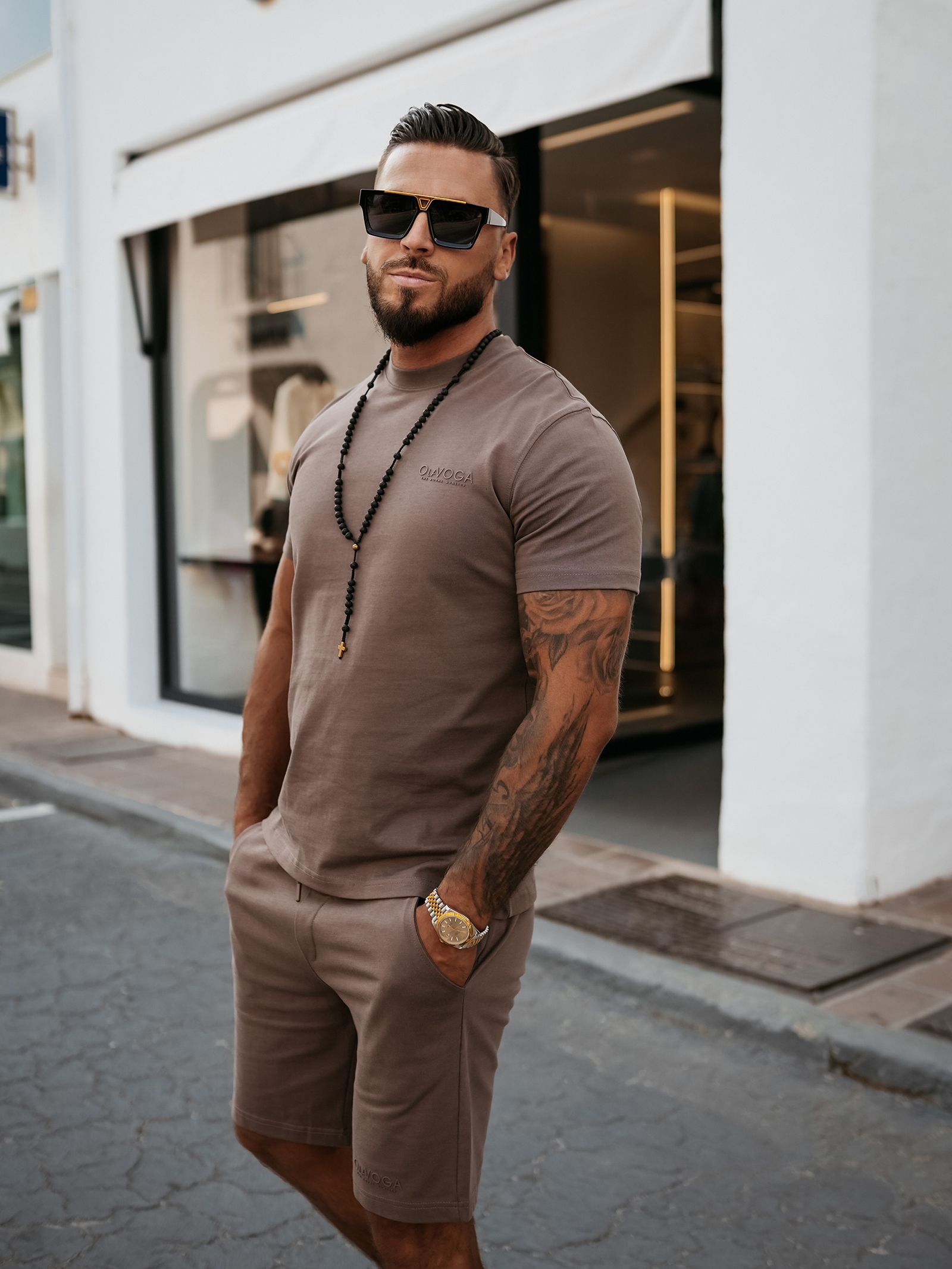 Komplet męski ze spodenkami FEAR OLAVOGA brązowy