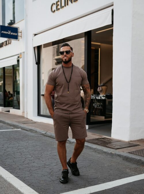 Komplet męski ze spodenkami FEAR OLAVOGA brązowy