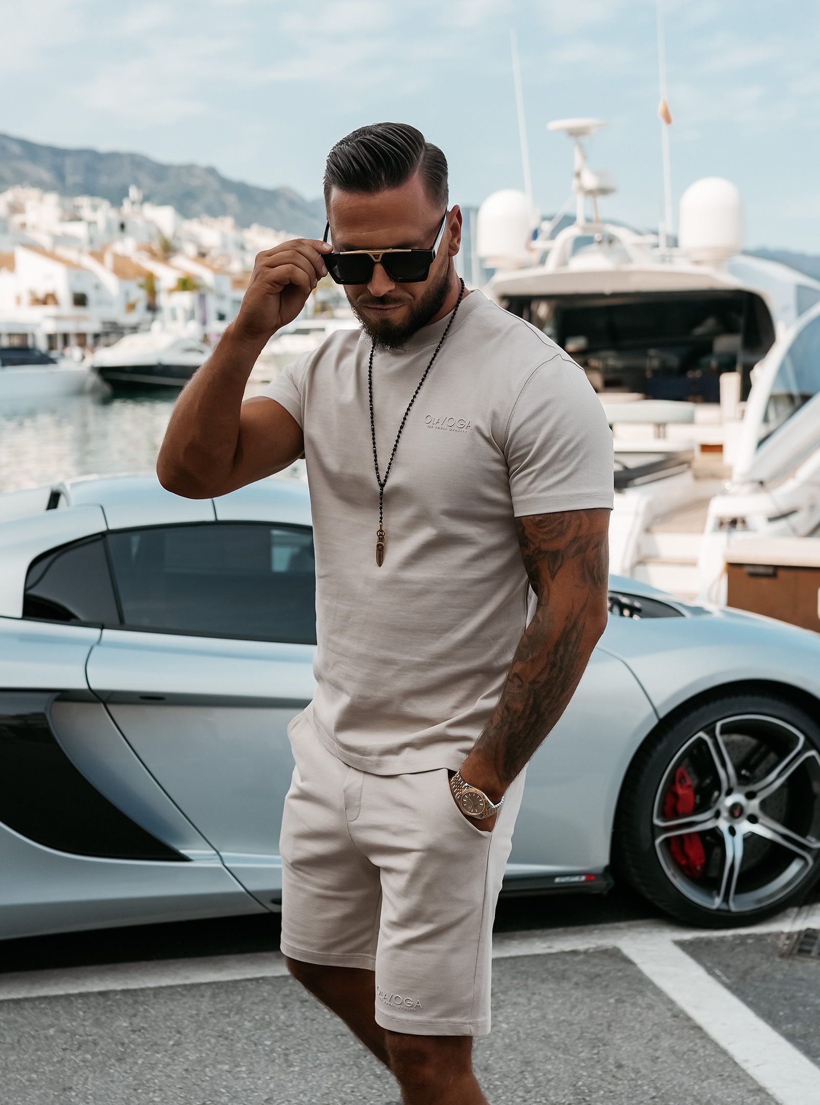 Komplet męski ze spodenkami FEAR OLAVOGA beżowy