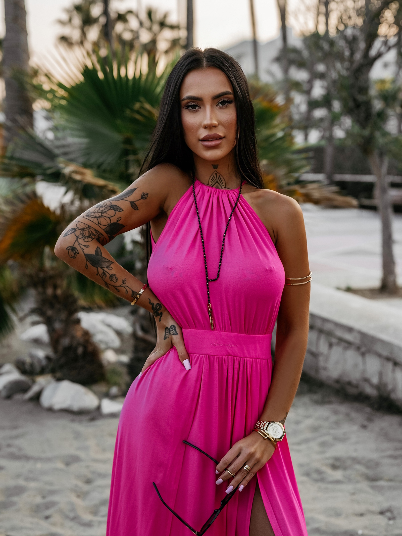 Sukienka maxi taliowana KAJA OLAVOGA różowa