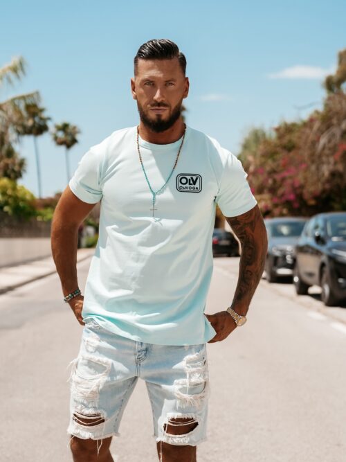 T-shirt męski bawełniany logowany ESKAL OLAVOGA niebieski