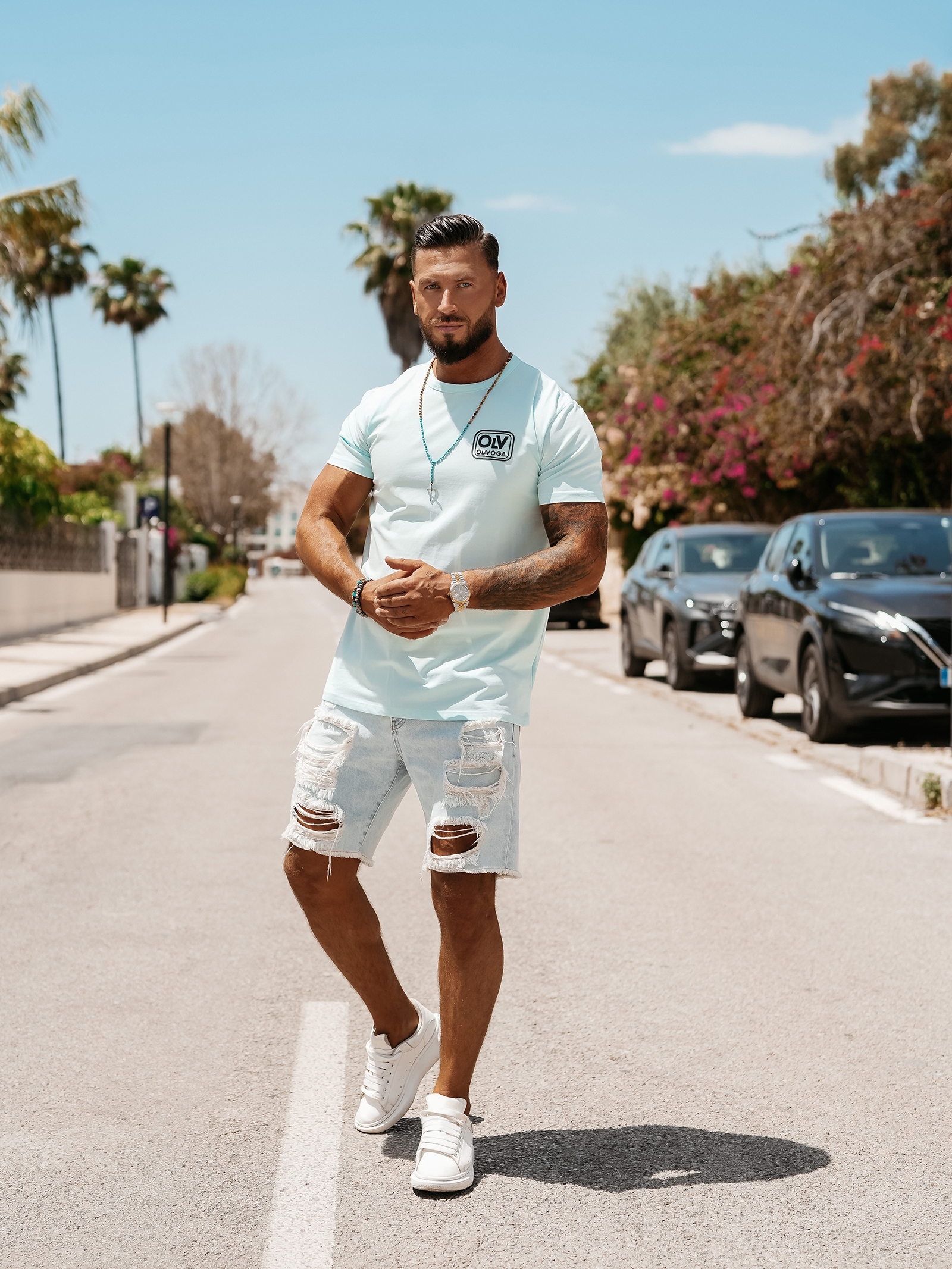 T-shirt męski bawełniany logowany ESKAL OLAVOGA niebieski