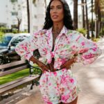 Komplet damski koszula+spodenki LOREIN OLAVOGA spring bouquet