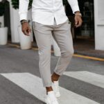 Spodnie męskie eleganckie WESTON OLAVOGA ecru