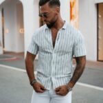 Koszula męska na krótki rękaw PORDE OLAVOGA niebieska