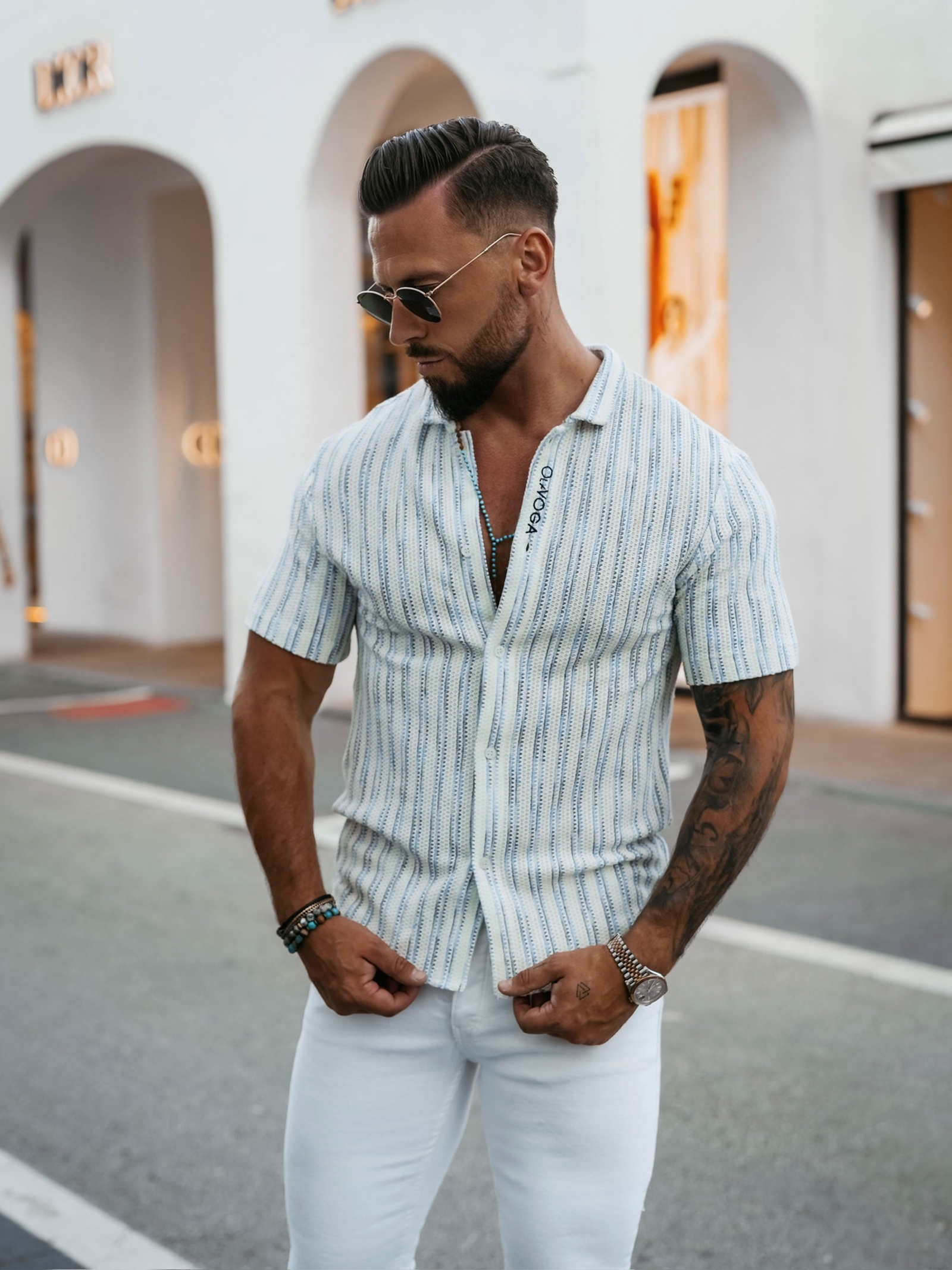 Koszula męska na krótki rękaw PORDE OLAVOGA niebieska Koszula męska na krótki rękaw PORDE OLAVOGA niebieska