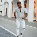 Koszula męska na krótki rękaw PORDE OLAVOGA niebieska