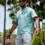 T-shirt męski elastyczny BLUE HARMONY OLAVOGA niebieski