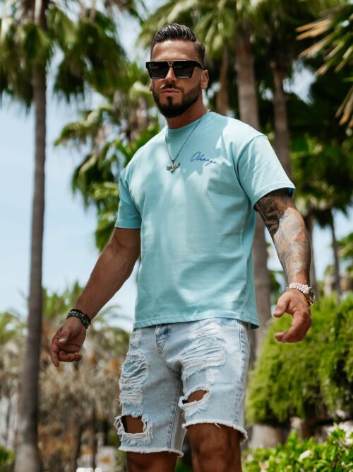 T-shirt męski elastyczny BLUE HARMONY OLAVOGA niebieski