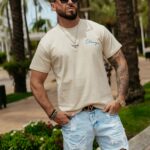 T-shirt męski elastyczny BLUE HARMONY OLAVOGA beżowy