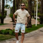 T-shirt męski elastyczny BLUE HARMONY OLAVOGA beżowy