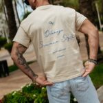 T-shirt męski elastyczny BLUE HARMONY OLAVOGA beżowy