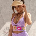 Komplet ażurowy pleciony Bohomo lila