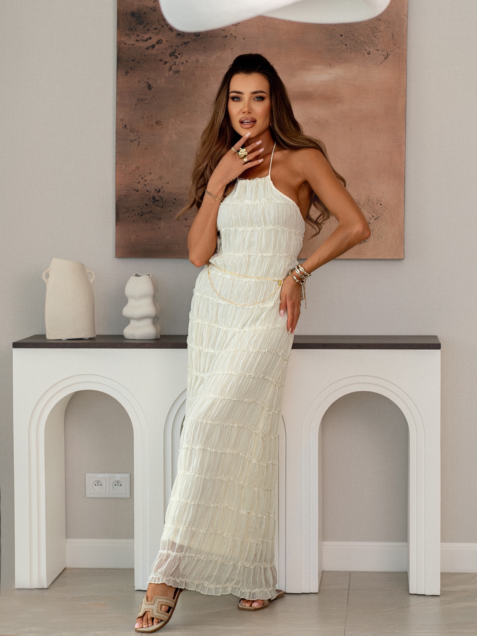 Sukienka wakacyjna HollyWave śmietanowa Sukienka wakacyjna HollyWave śmietanowa