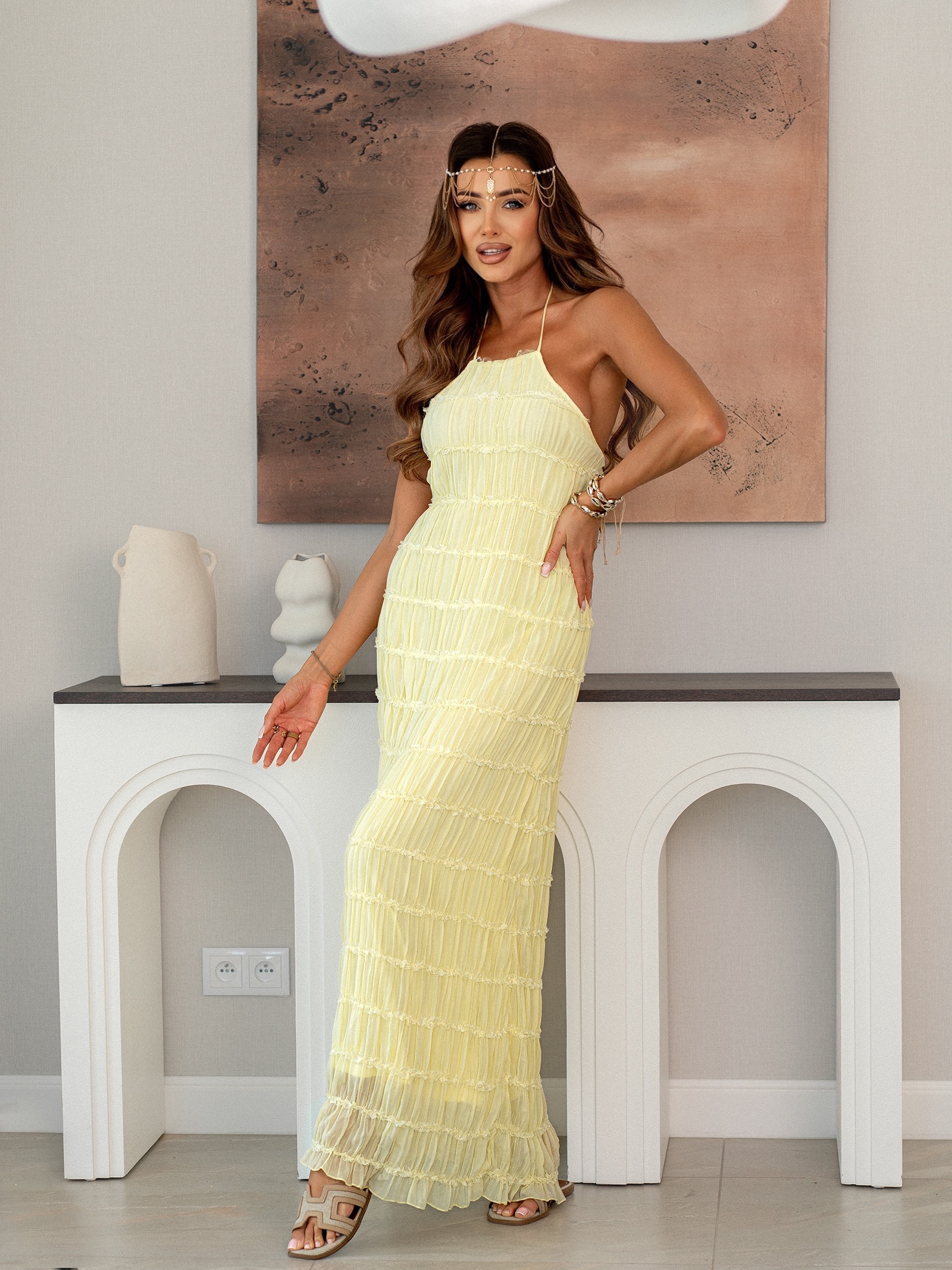 Sukienka wakacyjna HollyWave masełkowy żółty