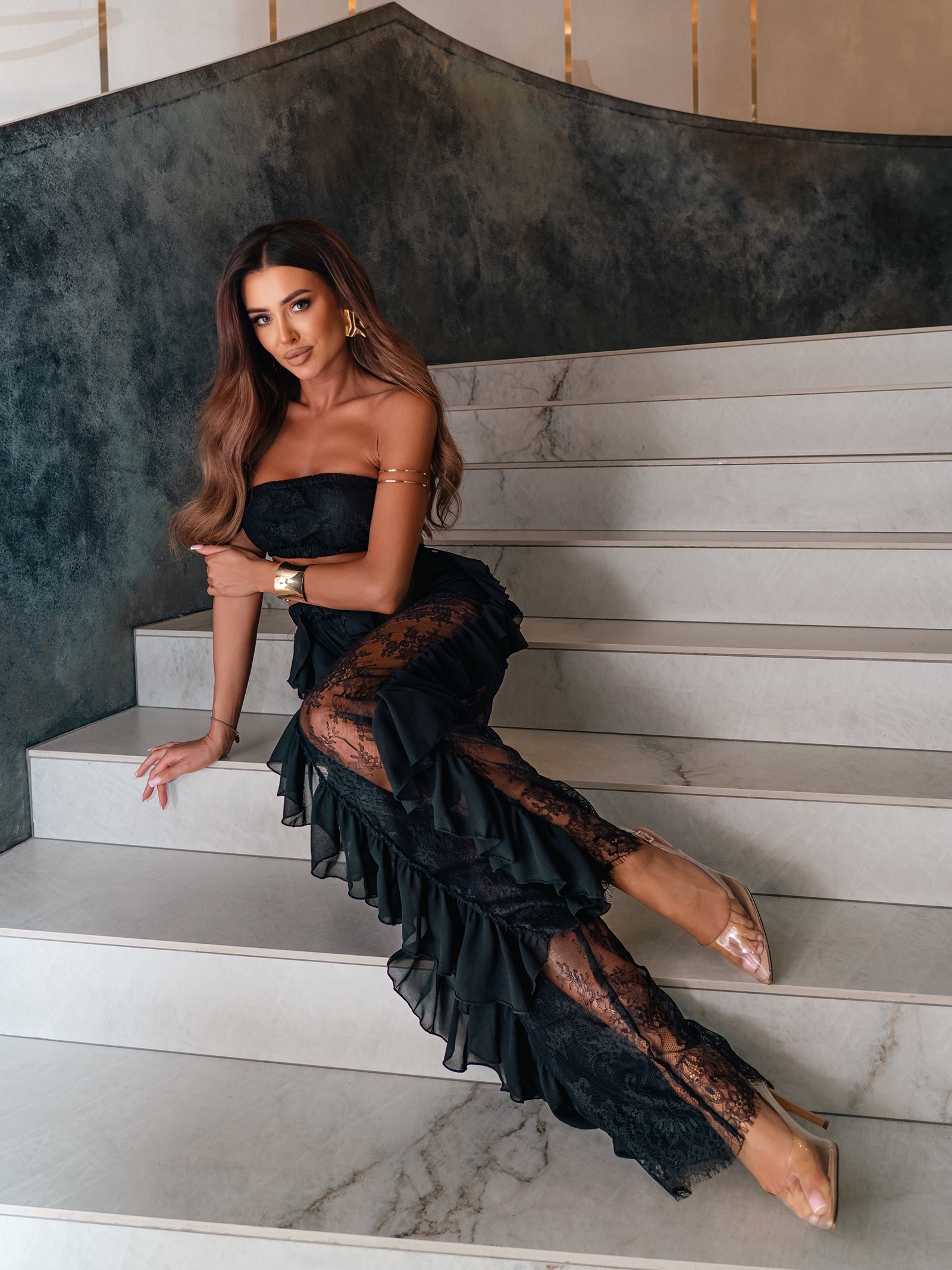 Komplet koronkowy spodnie + top NB Arsus czarny Komplet koronkowy spodnie + top NB Arsus czarny