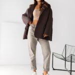 Marynarka oversize z aplikacją MC SMILE brązowa/ neon. żółty