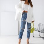 Marynarka oversize z aplikacją MC SMILE ecru/neon.żółty