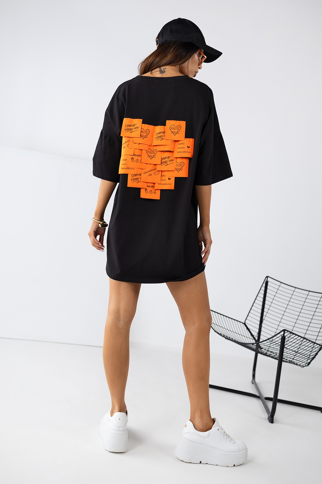 T-shirt oversize MC SMILE czarny-pomarańcz