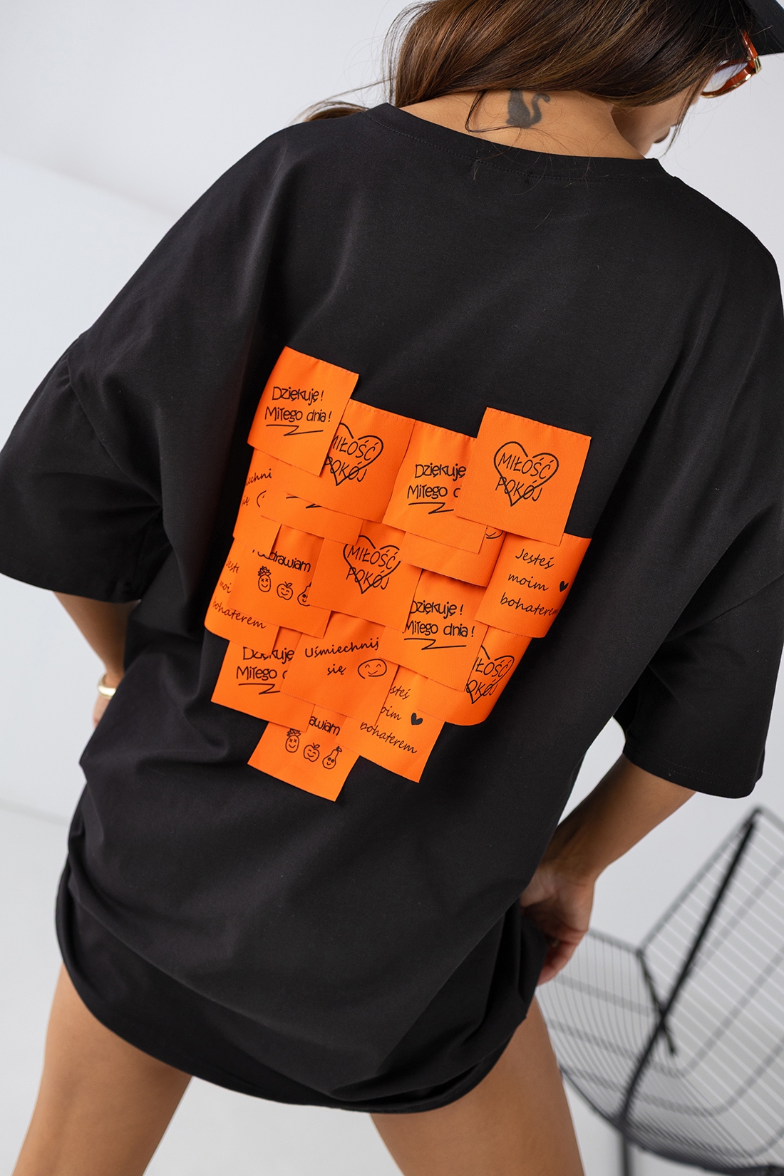 T-shirt oversize MC SMILE czarny-pomarańcz