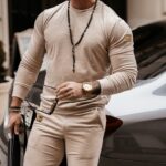 Komplet męski welurowy Erik Ola Voga beżowy