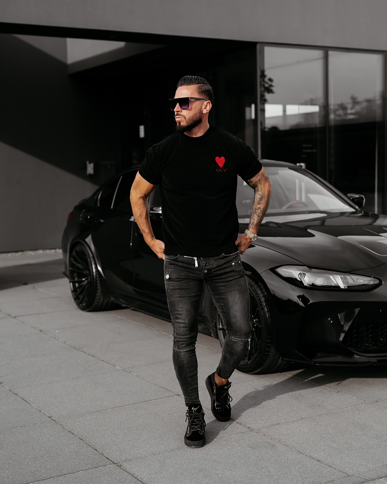 T-shirt męski dzianinowy LUV OLAVOGA czarny