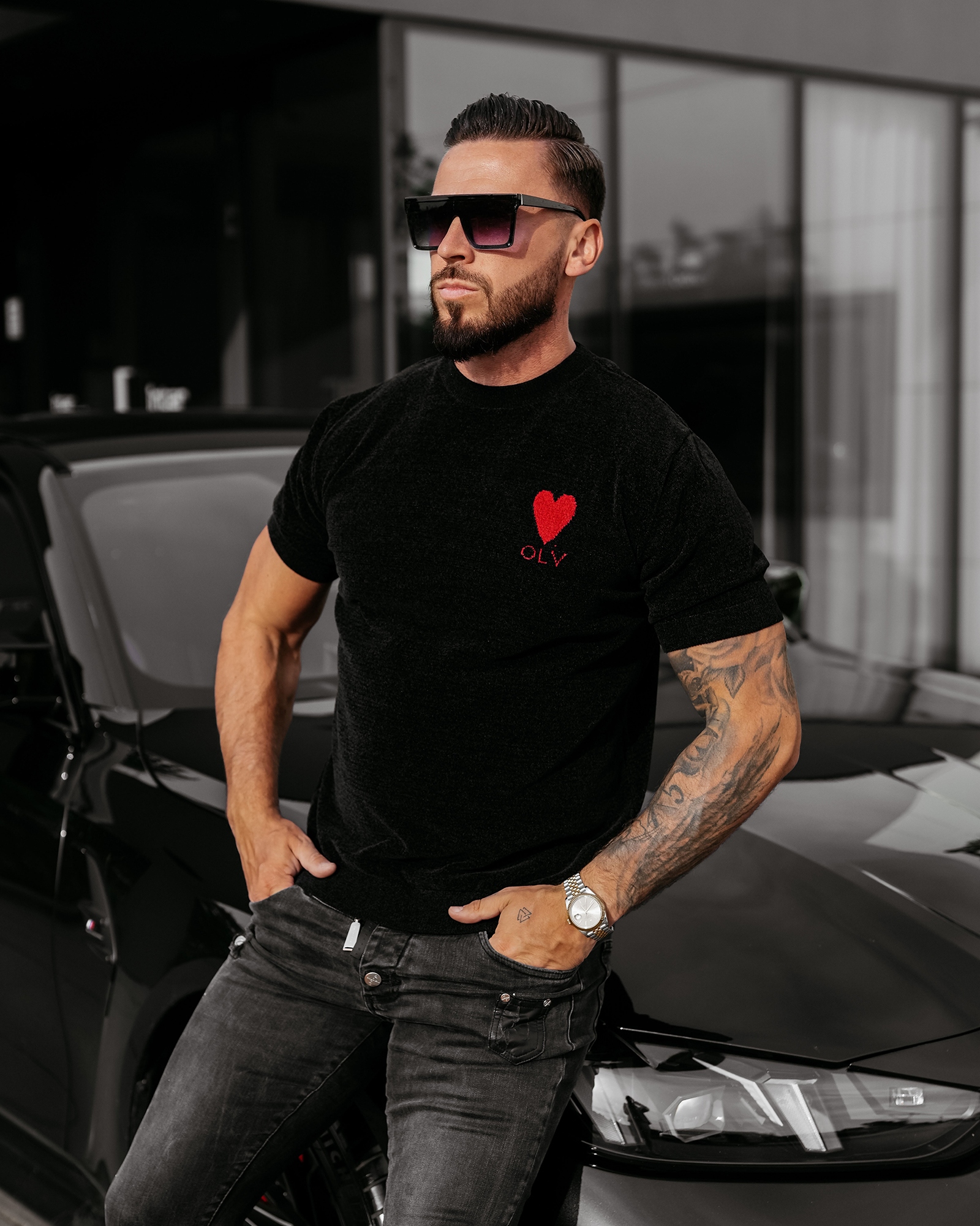 T-shirt męski dzianinowy LUV OLAVOGA czarny