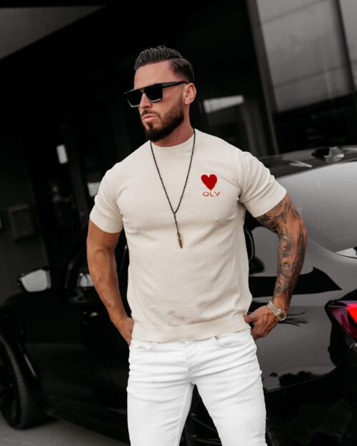 T-shirt męski dzianinowy LUV OLAVOGA ecru