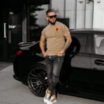 T-shirt męski dzianinowy LUV OLAVOGA beżowy