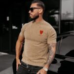 T-shirt męski dzianinowy LUV OLAVOGA beżowy