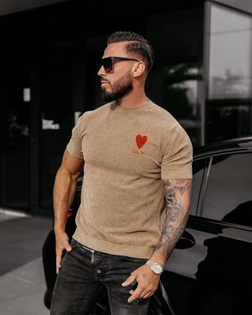 T-shirt męski dzianinowy LUV OLAVOGA beżowy