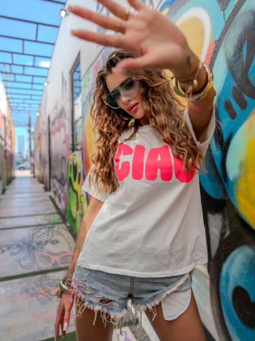 T-shirt dekatyzowany Ciao biały