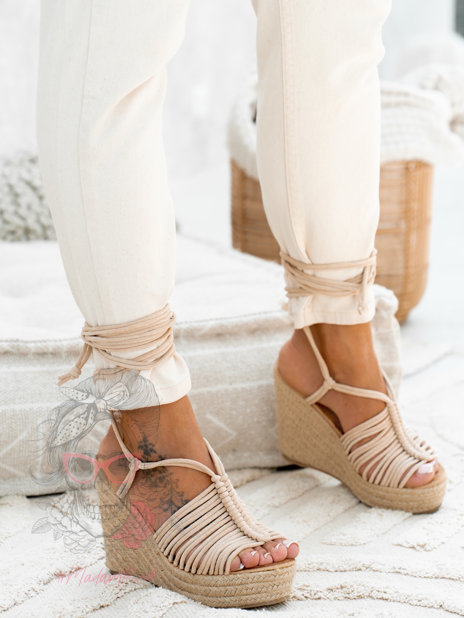 Sandały koturny Madam Pago High beżowe