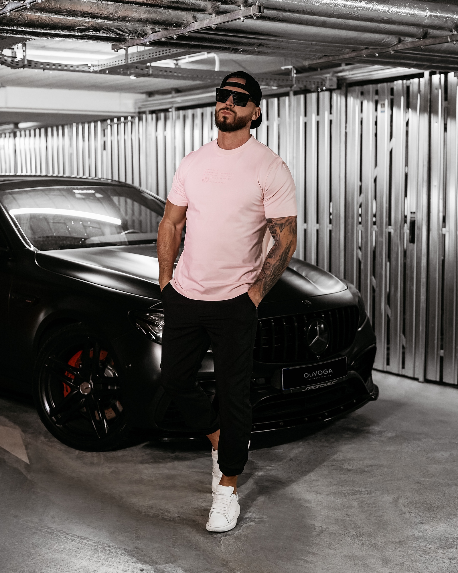 T-shirt męski logowany VALOR OLAVOGA pudrowy róż T-shirt męski logowany VALOR OLAVOGA pudrowy róż