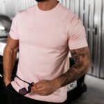 T-shirt męski logowany VALOR OLAVOGA pudrowy róż