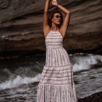 Sukienka lniana Get Off biała w paski