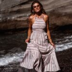 Sukienka lniana Get Off biała w paski