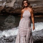 Sukienka lniana Get Off biała w paski