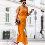 Sukienka dzianinowa Madam Adra Maxi pomarańczowa