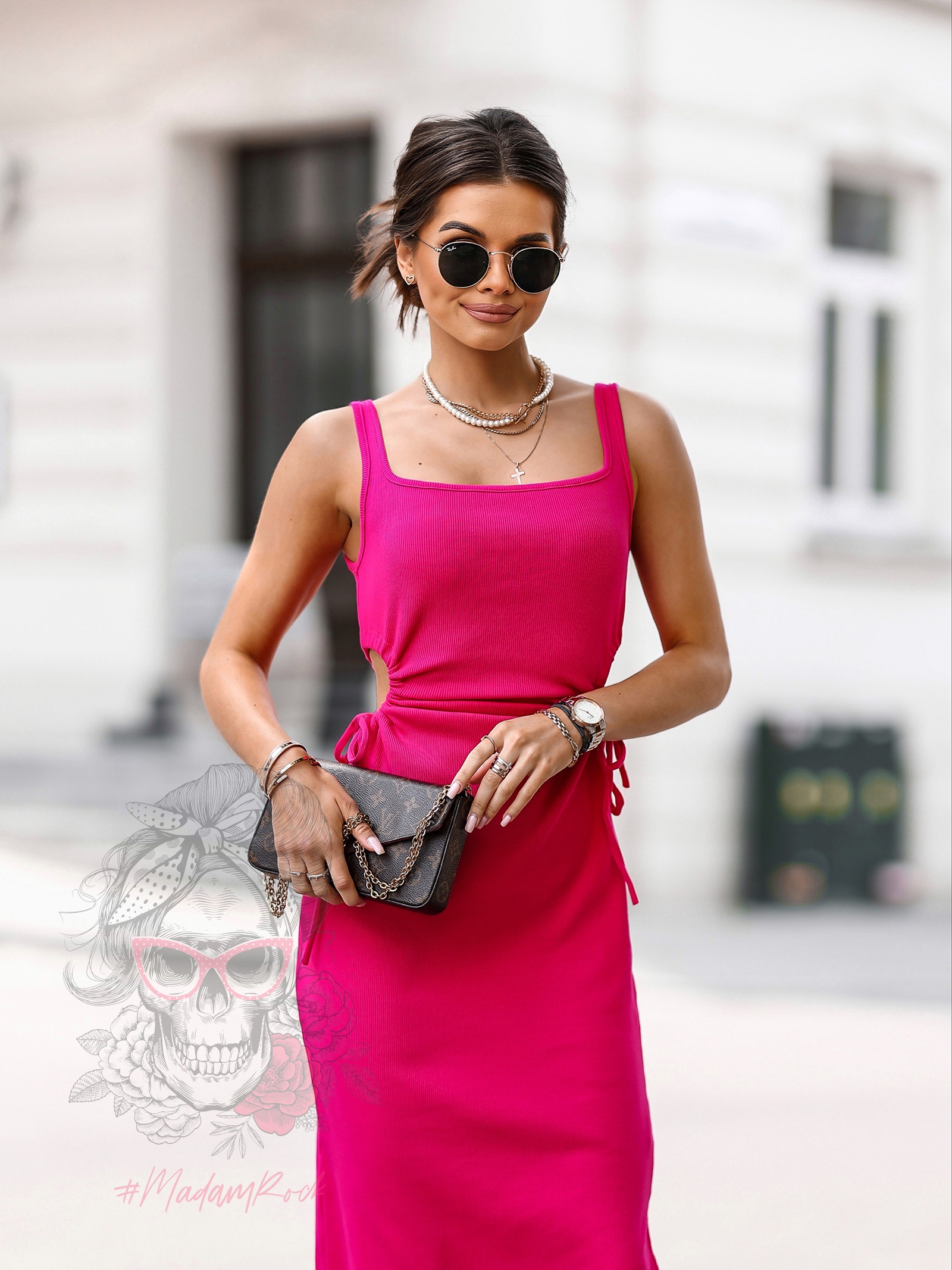 Sukienka dzianinowa Madam Adra Maxi fuksja