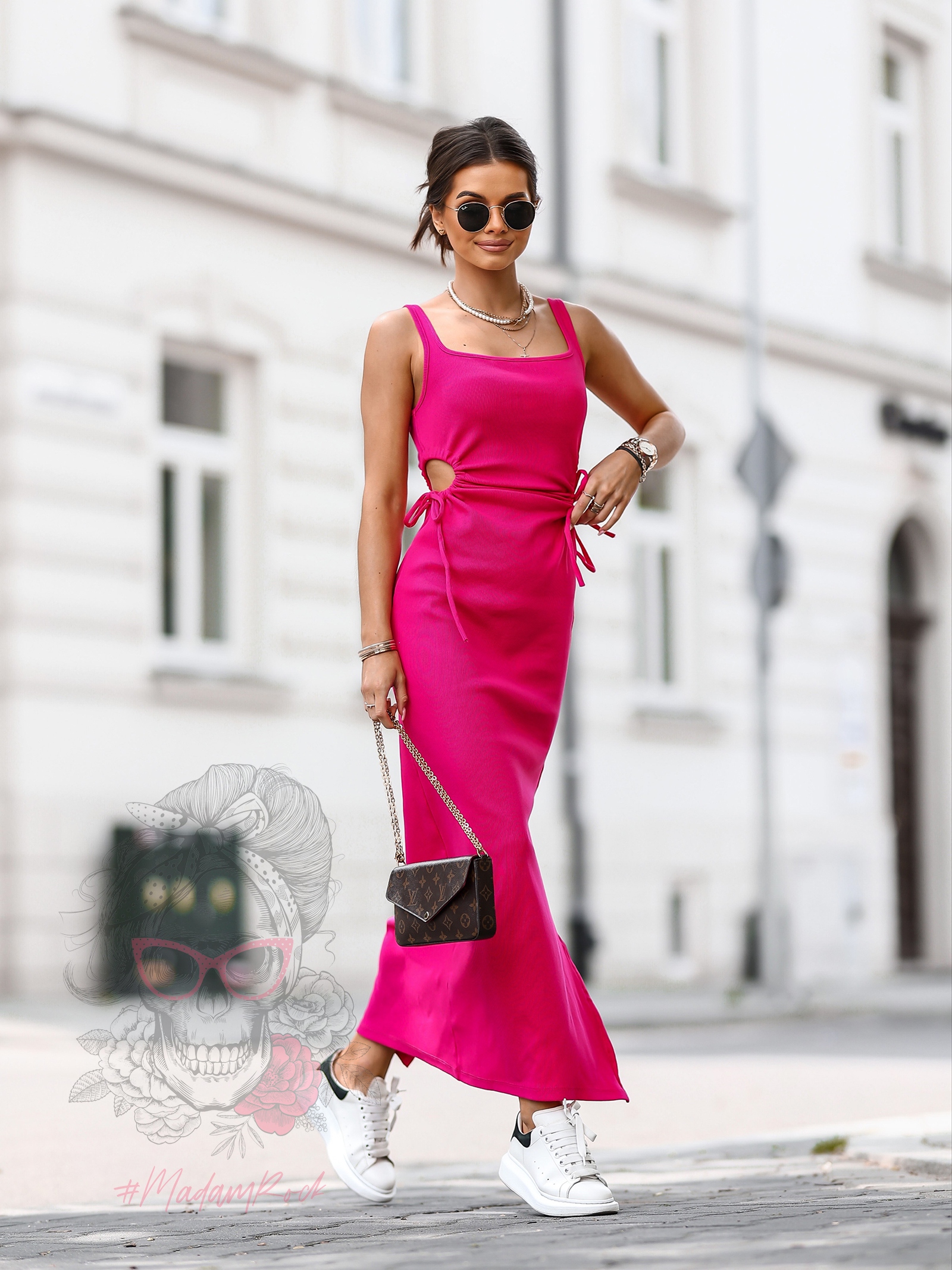 Sukienka dzianinowa Madam Adra Maxi fuksja