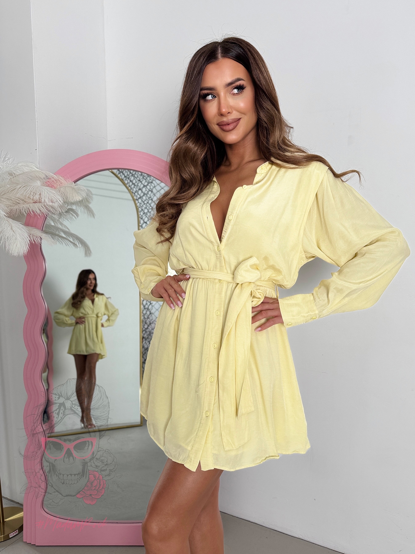 Sukienka koszulowa gładka Elva cytrynowa