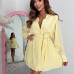 Sukienka koszulowa gładka Elva cytrynowa