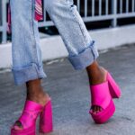 Klapki na platformie Madam Mediolan fuksja