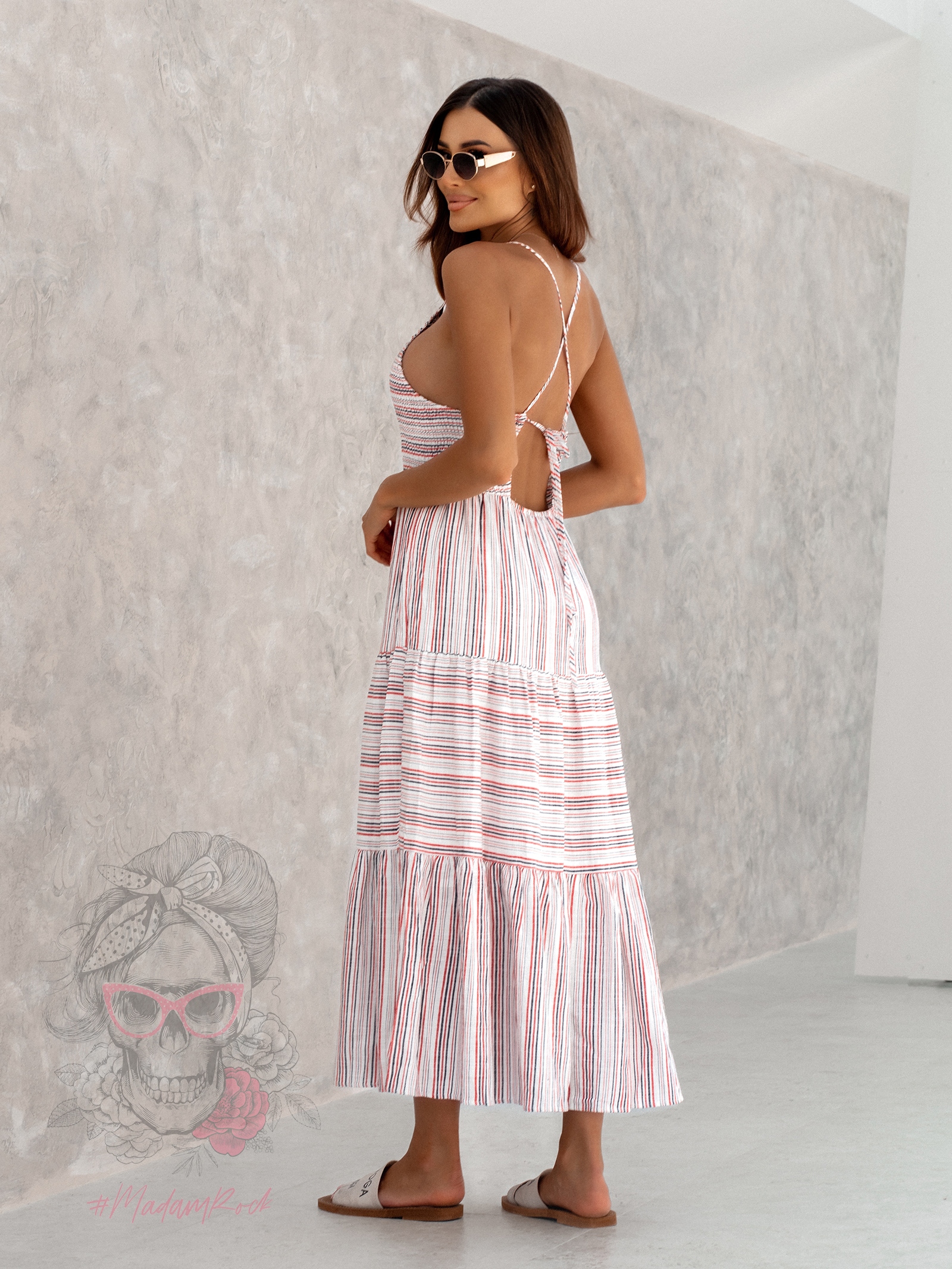 Sukienka lniana Get Off biała w paski Sukienka lniana Get Off biała w paski