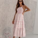 Sukienka lniana Get Off biała w paski